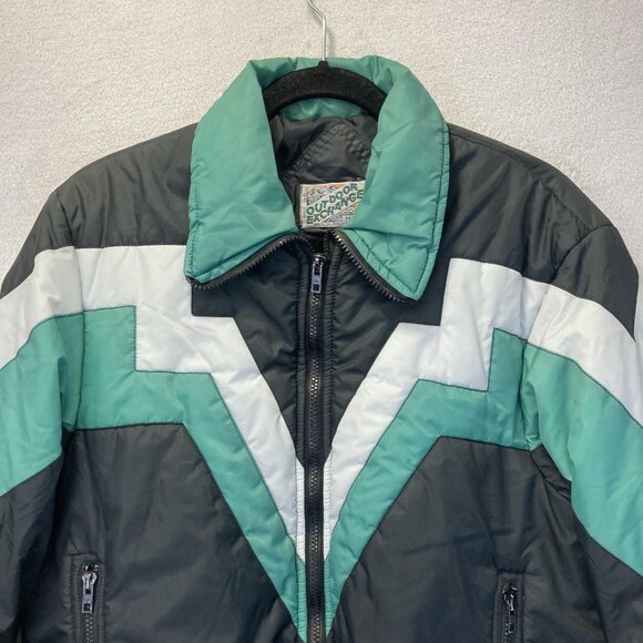 Vintage 90s Outdoor Exchange Relaxed Ski Jacket Womens Medium Black Green Retro - Picture 3 of 16